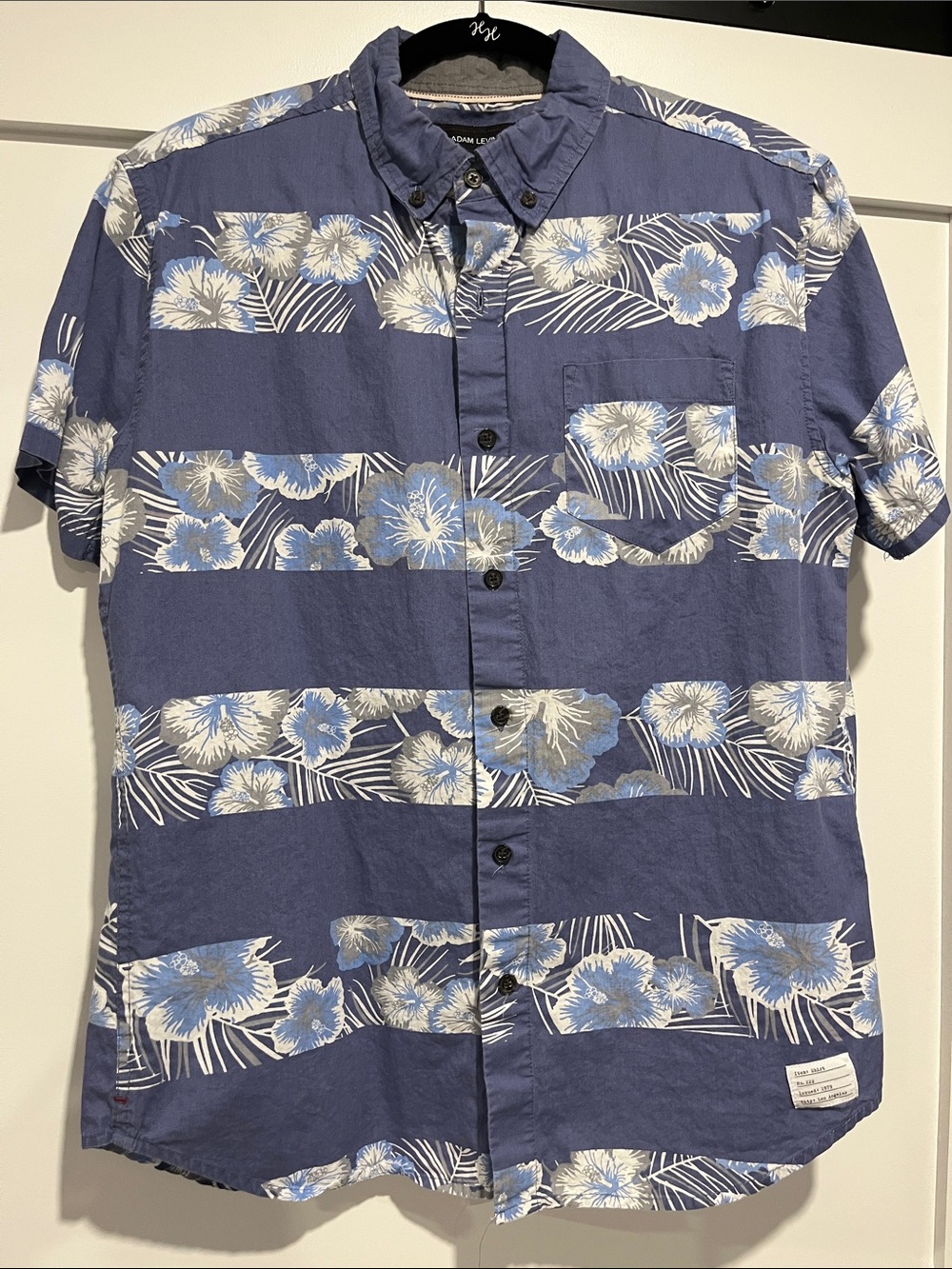 Men's Blue Floral Button-Up Shirt by Adam Levine Collection